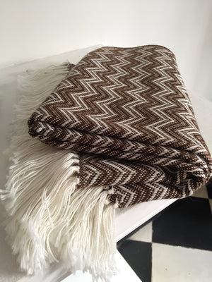 Throw Blanket in Brown & White- Superfine Alpaca & Sheep's Wool