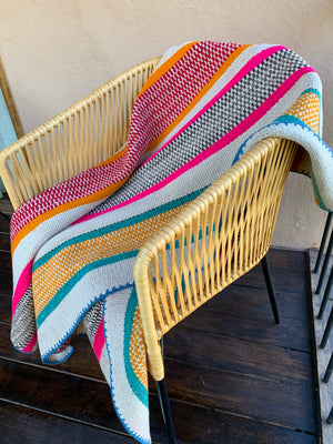 Peruvian Frazada in Brights on White Stripes